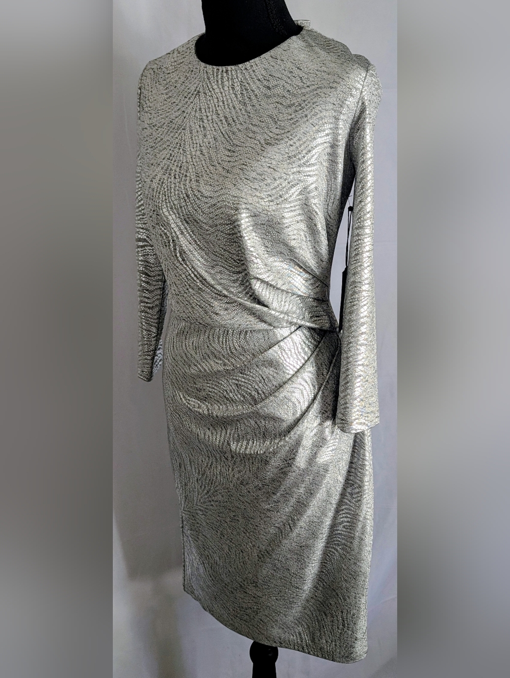 Vince Camuto Silver Metallic Ruched Cocktail Dress NWT Size 4